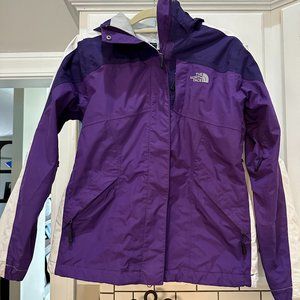 Vintage North Face Purple White HyVent Parka Jacket Windbreaker Hood Small